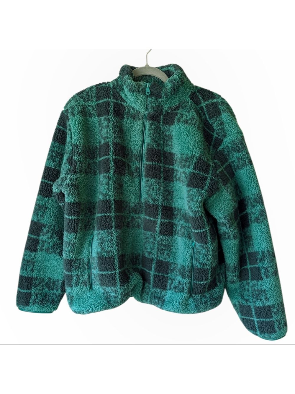 Aerie Offline American Eagle Fluffy Quarter Zip Pullover Sweatshirt Green Medium - Picture 4 of 8